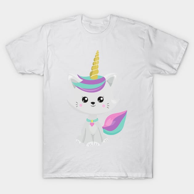 Unicorn Cat, Cute Cat, Little Cat, Gray Cat, Kitty T-Shirt by Jelena Dunčević